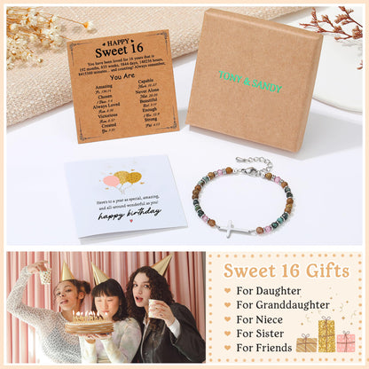 TONY & SANDY Christian Cross Bracelet for Women, Graduation Gifts for Teens Kids Girls, Confirmation Baptism Gifts, Unique Gift for Friends Daughter Mom Sister in Christ Birthday Christmas