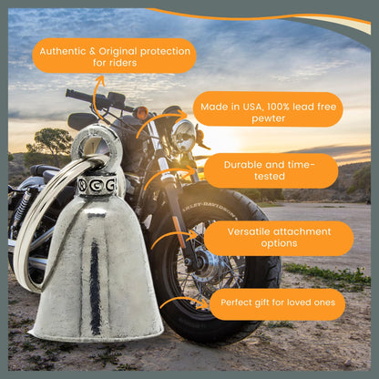Guardian Bell Good Luck Bell w/Keyring & Black Velvet Bag | Motorcycle Bell | Lead-Free Pewter | Made in USA