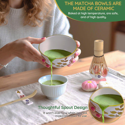 Gifts for Mom, Hand-Painted Floral Matcha Ceremony Set, 6-Piece Japanese Tea Ritual Kit with Ceramic Bowl & Bamboo Whisk – Mindful Matcha Gift Set