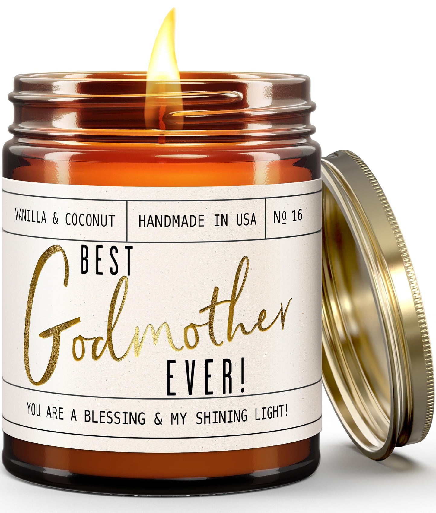 Godmother Gift - 'Best Godmother Ever!' Candle, w/Coconut & Vanilla - Godmother Gifts from Godchild I Godmother Proposal Gift I God Mother Gifts for Women I God Mom I 50Hr Burn, USA Made