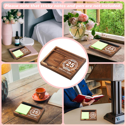 25th Work Anniversary Sticky Note Holder Wooden Notepad & Pen Holder 6.5" x 4.7" Sticky Note Pad Holder Dispenser for Desk Difference Maker Work Appreciation Gifts, NPA231