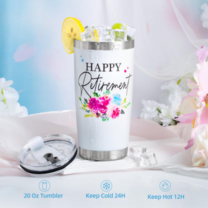 Retirement Gifts for Women 2026-Happy Retirement Gifts for Retirees，Teachers，Coworker，Nurses，Mom，Grandma，Unique Retired 20OZ Tumbler Gift Ideas for Coworkers Office & Family