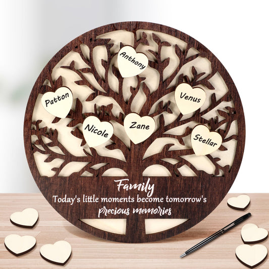 Unittype 3D Family Tree Decor for Mother's Day Gifts DIY Family Name Sign Customized Gifts with 20 Wood Hearts 30 Hook Loops Stickers for Mom Grandma Wife Women Holiday Present