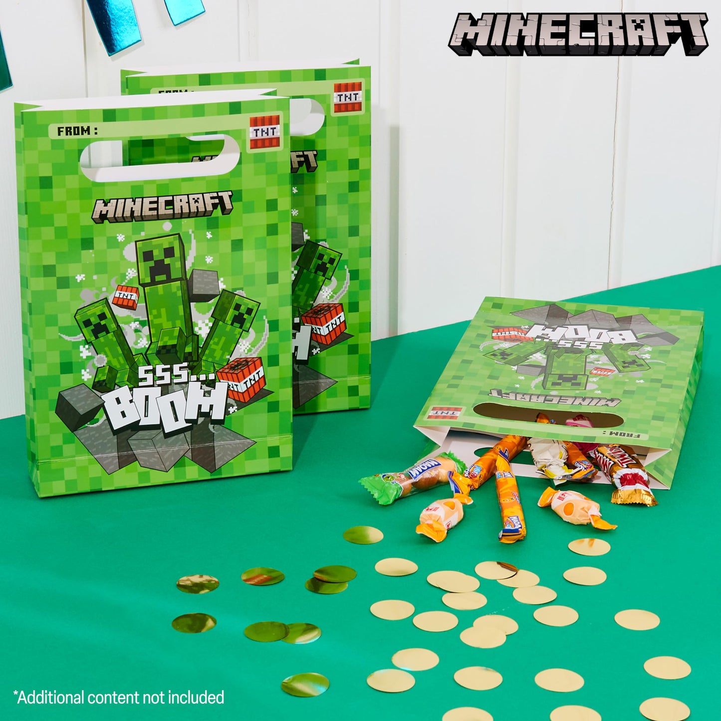 Minecraft Gift Bags for Kids with Sticker Sheets, 10 Pack Small Paper Party Favor Goodie Bags with Handles, Creeper Treat for Kids, Boys & Girls Birthday Party Decoration Supplies