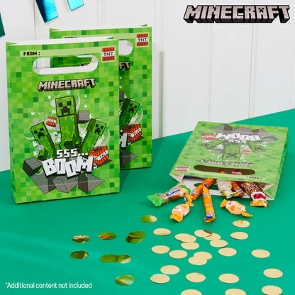Minecraft Gift Bags for Kids with Sticker Sheets, 10 Pack Small Paper Party Favor Goodie Bags with Handles, Creeper Treat for Kids, Boys & Girls Birthday Party Decoration Supplies