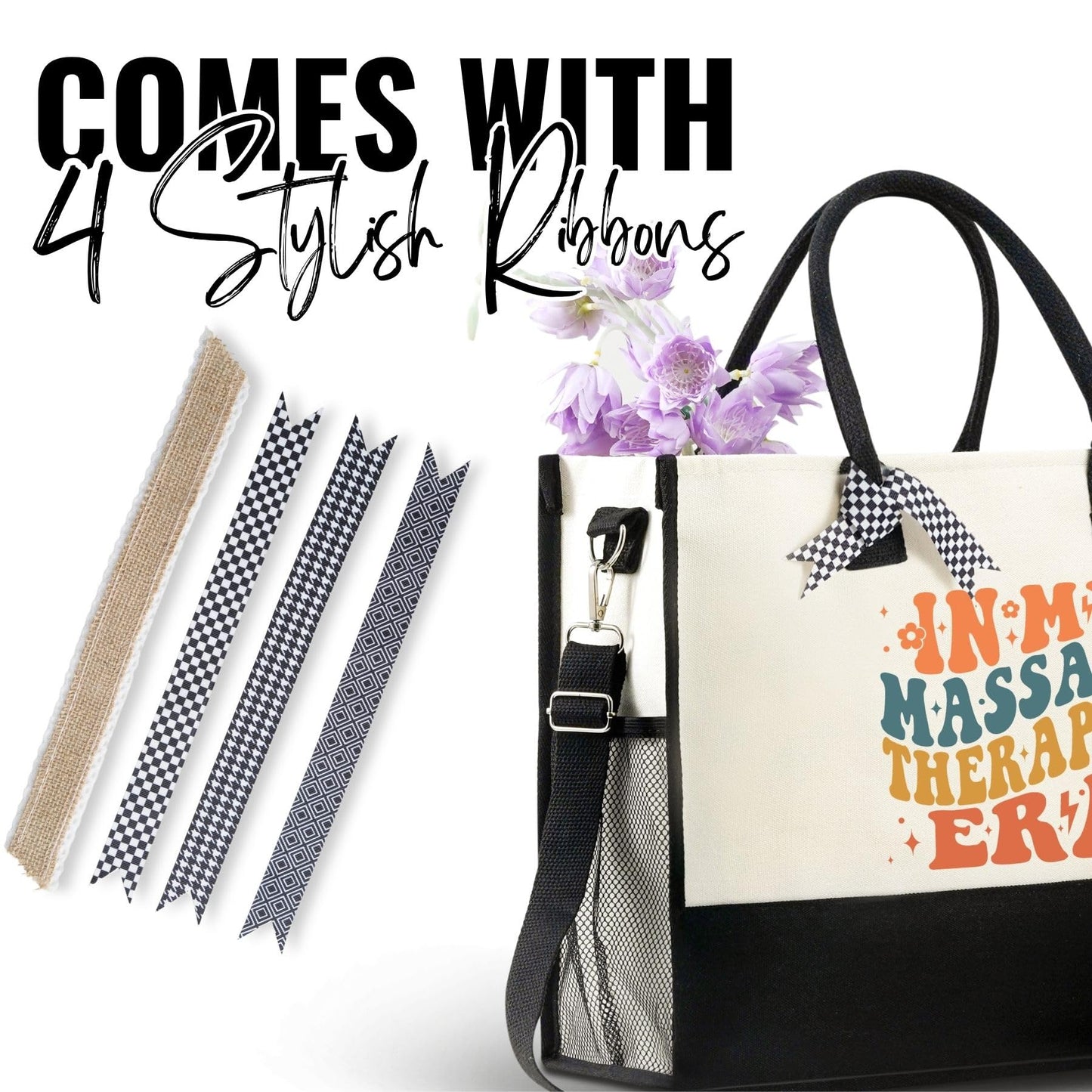 InnoBeta Massage Therapist Gifts for Women, Canvas Tote Bag with Top Zipper Closure and Shoulder Strap, Thank You Gifts for Massage Therapist