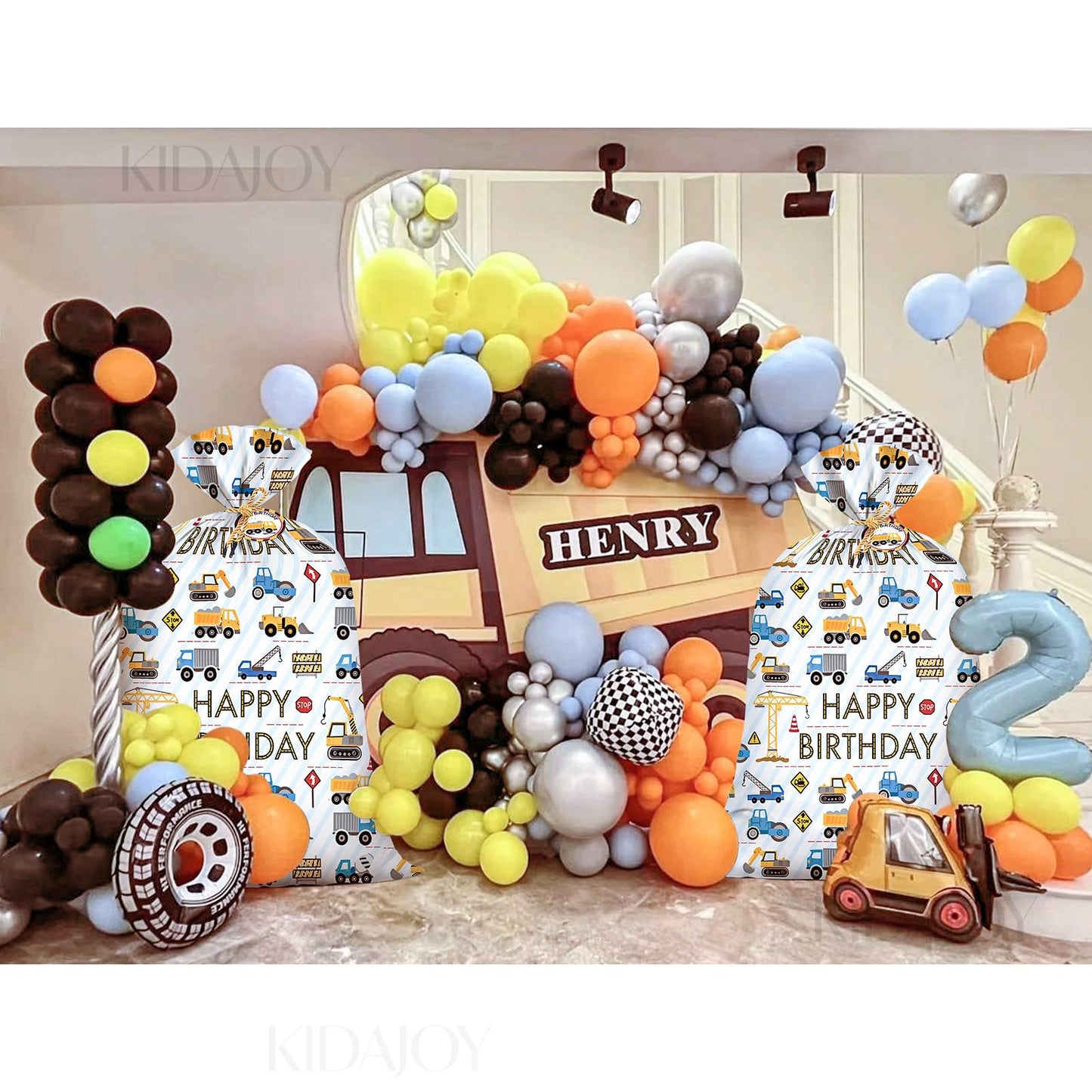 2Pcs Extra Large Construction Birthday Plastic Gift Bag for Boys 36x56 Inch Jumbo Gift Bags Trucks Excavators Cranes Vehicle-Themed Kids Happy Birthday Parties Favors Decorations