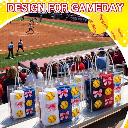 Wesnoy 20 Pcs Cute Softball Gift Bag Pink Bow Softball Goodie Gifts Bags with Handles Reusable Sport Themed Treat Bags for Candy Birthday Party Supplies 8 x 8 x 3.15''