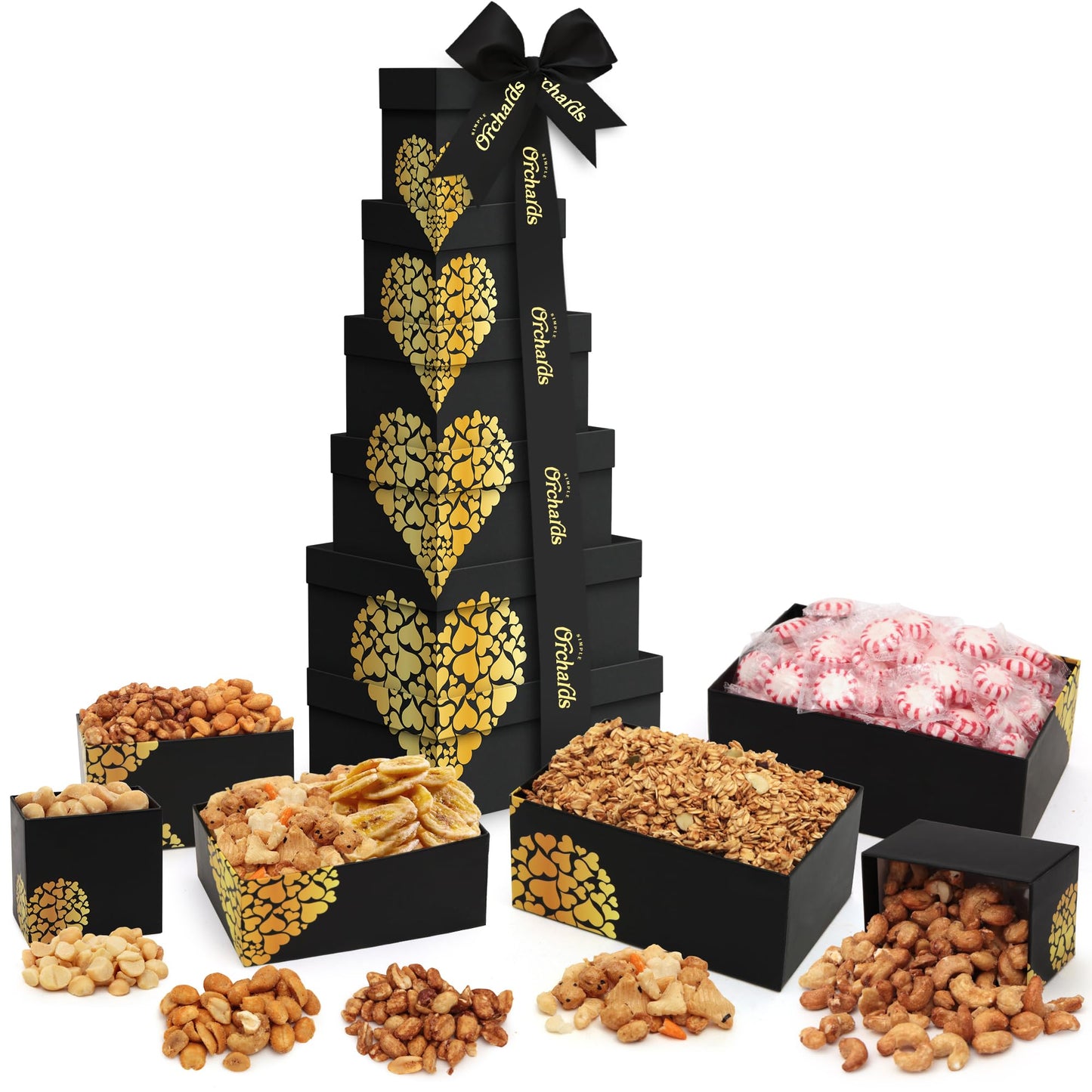 Fathers Day Nuts gift Basket Tower, Heart Design 6 Tier Food Baskets for Men and Women. Valentien Healthy Gift Basket.