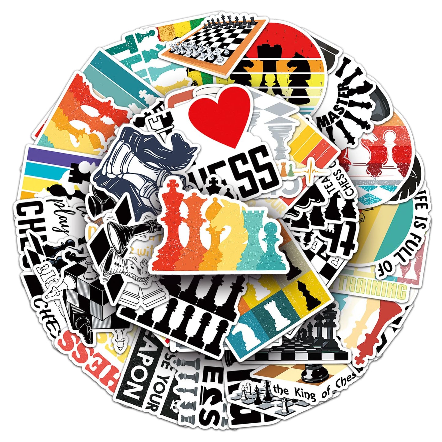 50 Pcs Unique Chess Stickers, 1.5-3 Inches Waterproof Vinyl Decals for Journals, Locker, Room Decor, Ideal for Chess Lovers Kids Adults