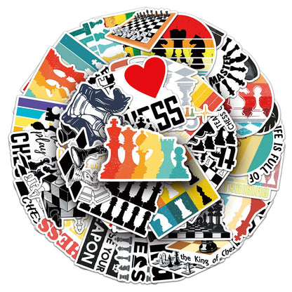 50 Pcs Unique Chess Stickers, 1.5-3 Inches Waterproof Vinyl Decals for Journals, Locker, Room Decor, Ideal for Chess Lovers Kids Adults