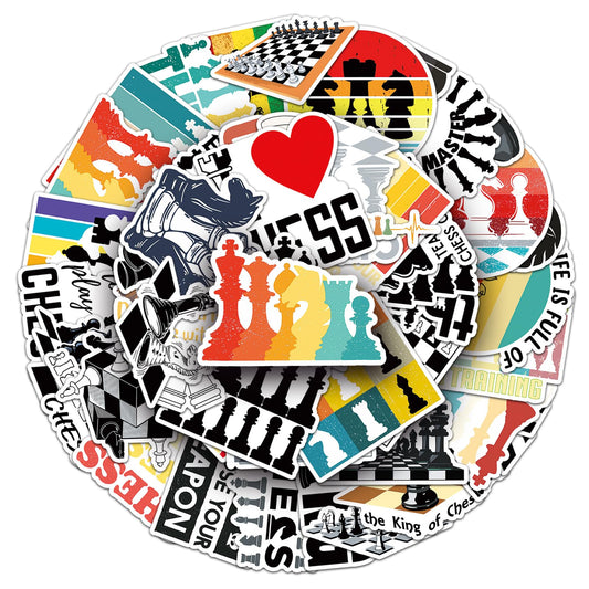 50 Pcs Unique Chess Stickers, 1.5-3 Inches Waterproof Vinyl Decals for Journals, Locker, Room Decor, Ideal for Chess Lovers Kids Adults