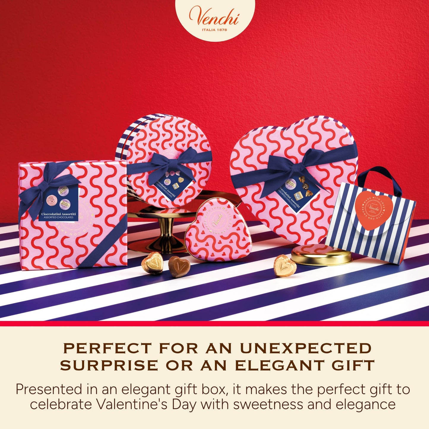 Venchi - Giftbox with 9 Milk Chocolate BacioDiDama and Caramel Pannacotta Pralines, 5.5 Oz, Gluten-Free, No Artificial Colours and Preservatives, Mother's Day Gift Idea