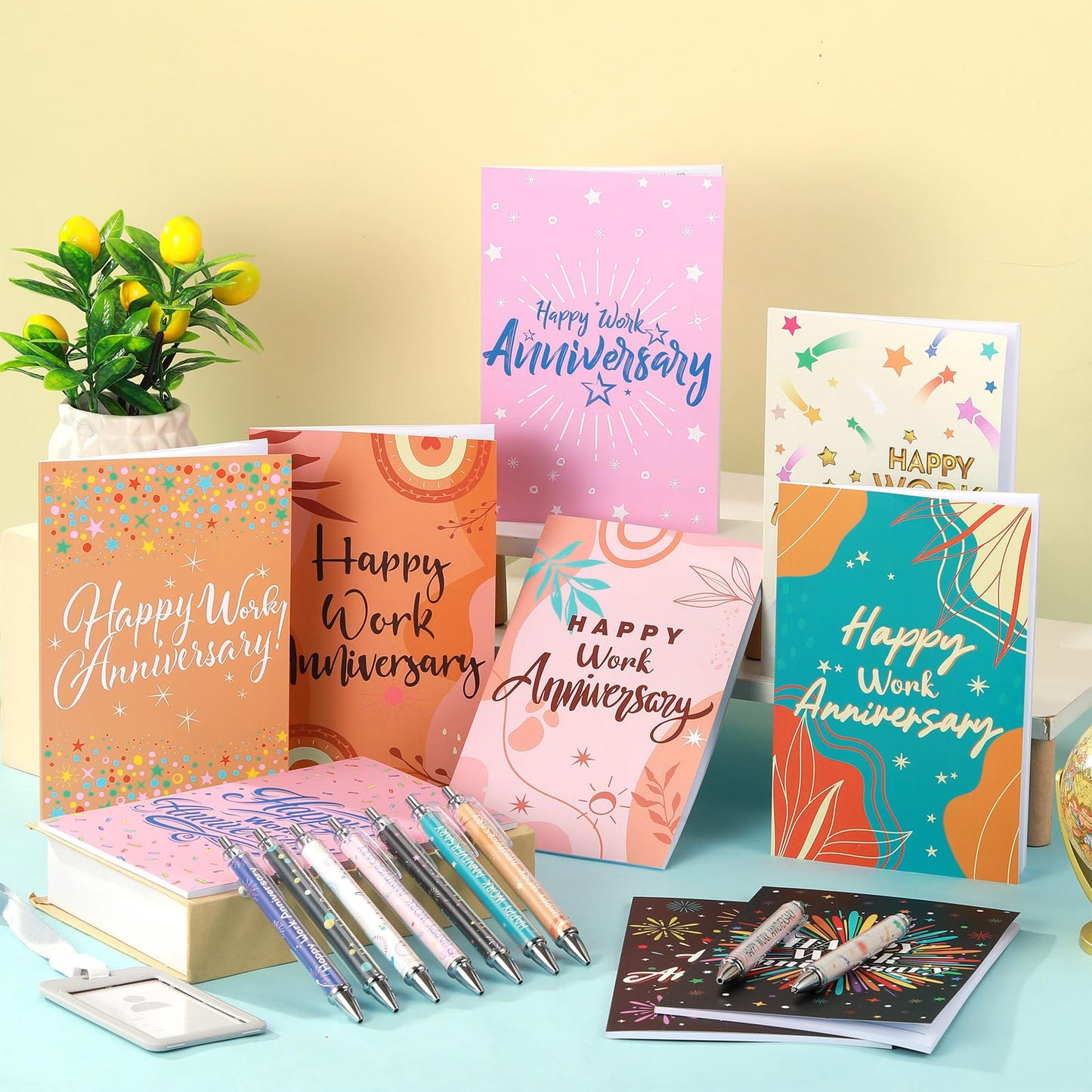 Resurhang 18 Pcs Happy Work Anniversary Gifts Set, 9 Work Anniversary Notebooks & 9 Inspirational Pens, Employee Appreciation Gifts Bulk for Staff, Coworker, Office, Company Team Recognition Supplies