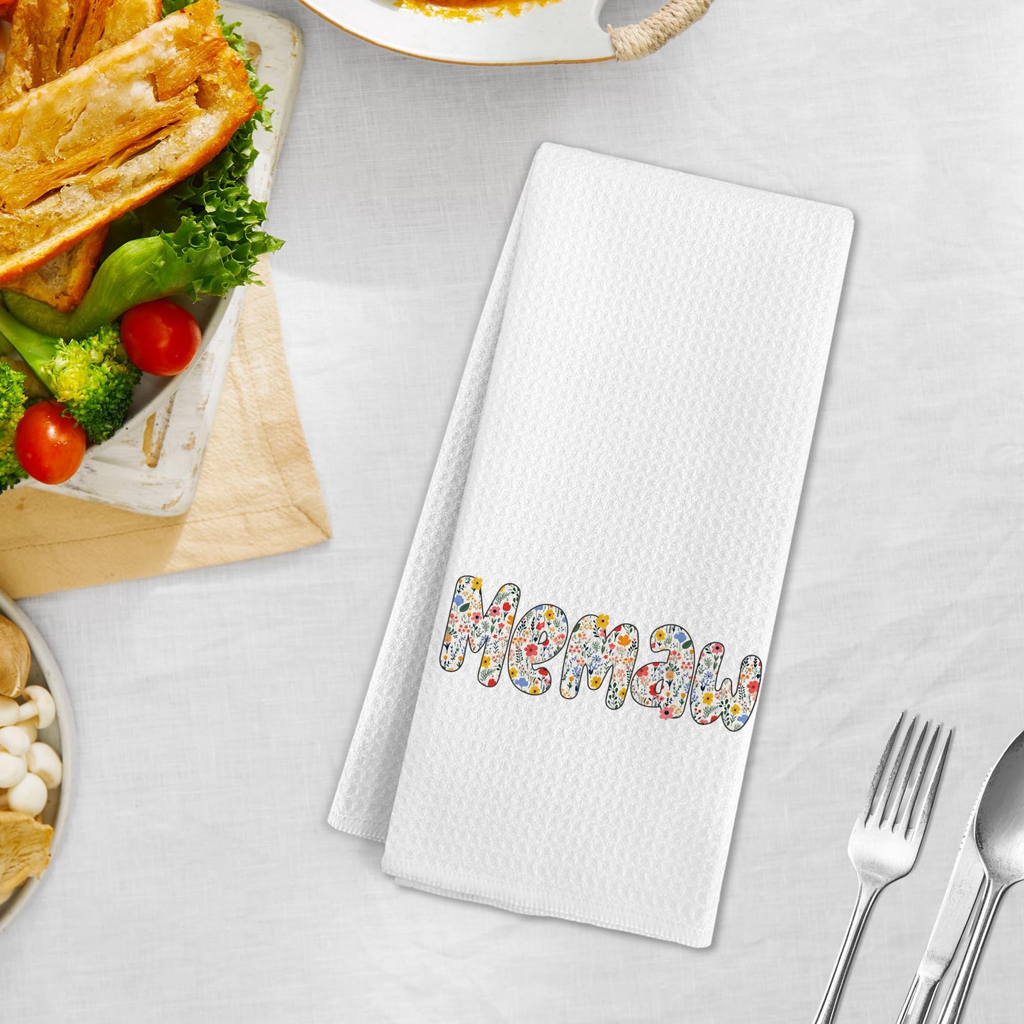 Memaw Gifts Kitchen Towels, Funky Memaw Gifts from Grandkids, Mothers Day Birthday Gift for Grandma, Wildflower Grandma Hand Dish Tea Towel for Kitchen Decor, 16x24 Inch