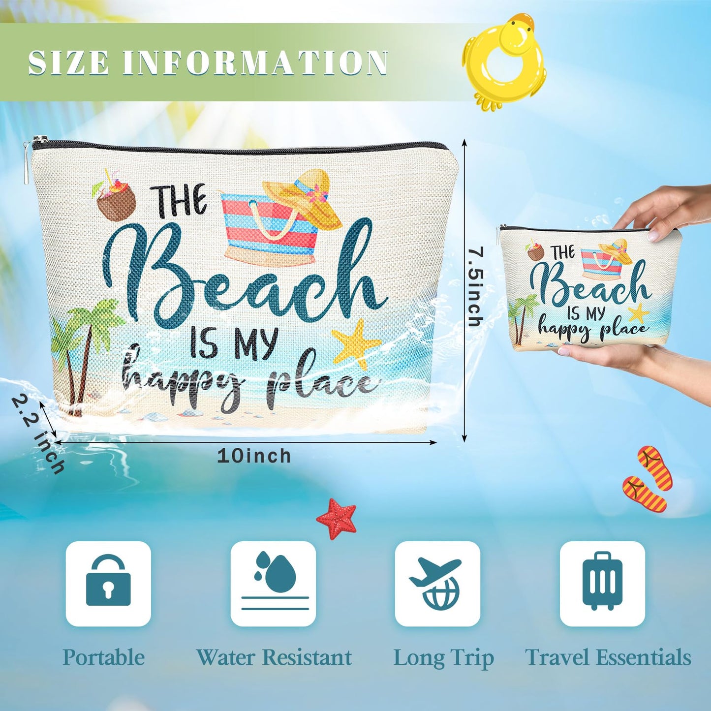 CHENGU 6 Pcs Beach Makeup Bag Summer Beach Essentials Kit Survival Kit Bag Inspirational Gifts for Women, Various Themes Makeup Pouches for Women Birthday Friend Teacher Graduation