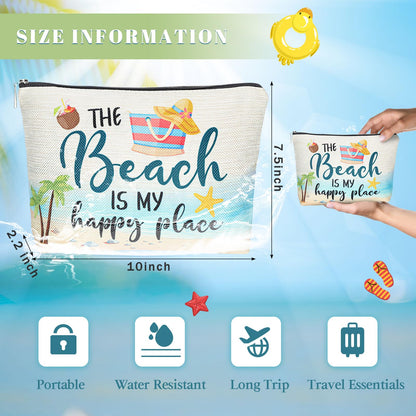 CHENGU 6 Pcs Beach Makeup Bag Summer Beach Essentials Kit Survival Kit Bag Inspirational Gifts for Women, Various Themes Makeup Pouches for Women Birthday Friend Teacher Graduation