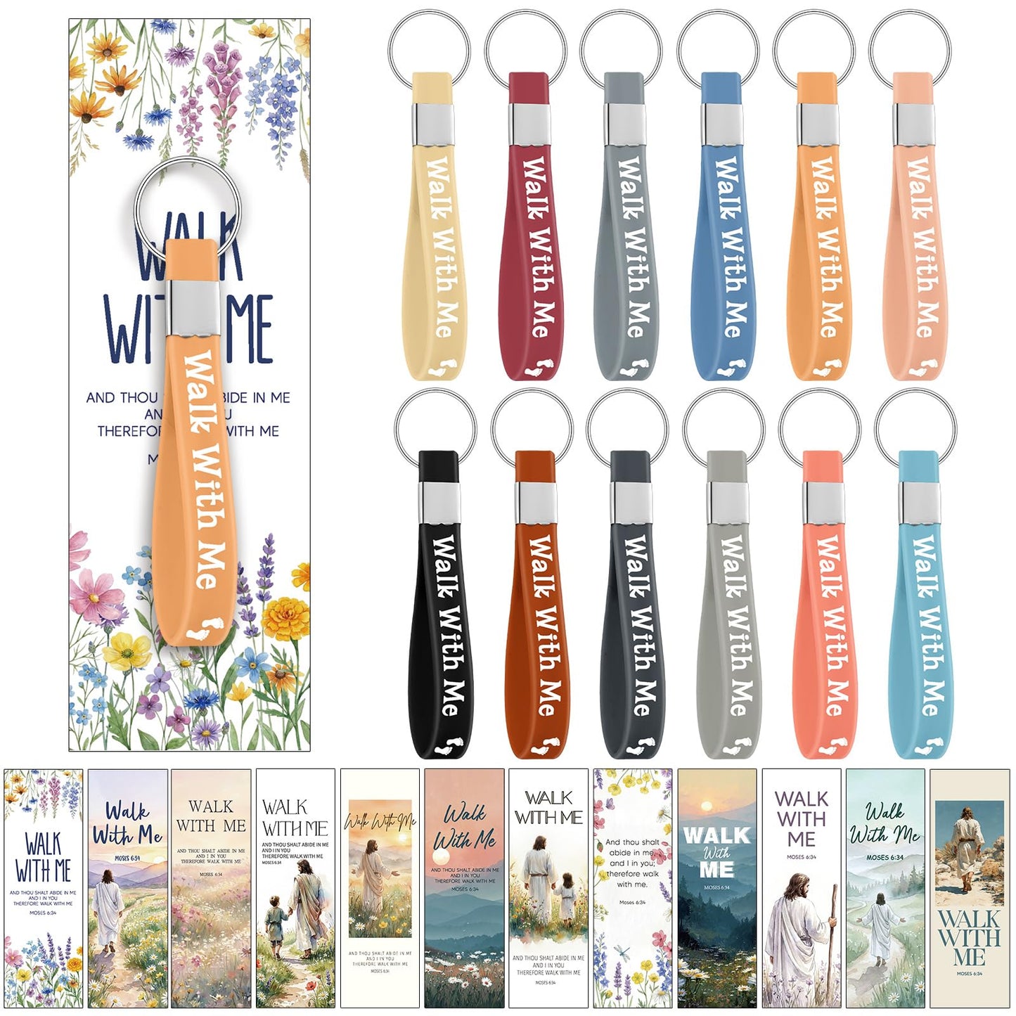 Kenning 24 Sets Walk with Me Keychains with Mormon Youth Theme Bookmarks LDS Missionary Silicone Keychain Bulk Graduation Gift for Coworker Sunday School Pastor Church
