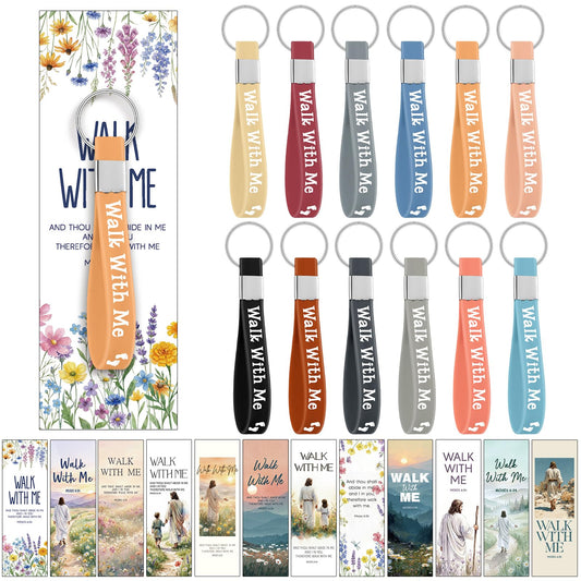 Kenning 24 Sets Walk with Me Keychains with Mormon Youth Theme Bookmarks LDS Missionary Silicone Keychain Bulk Graduation Gift for Coworker Sunday School Pastor Church