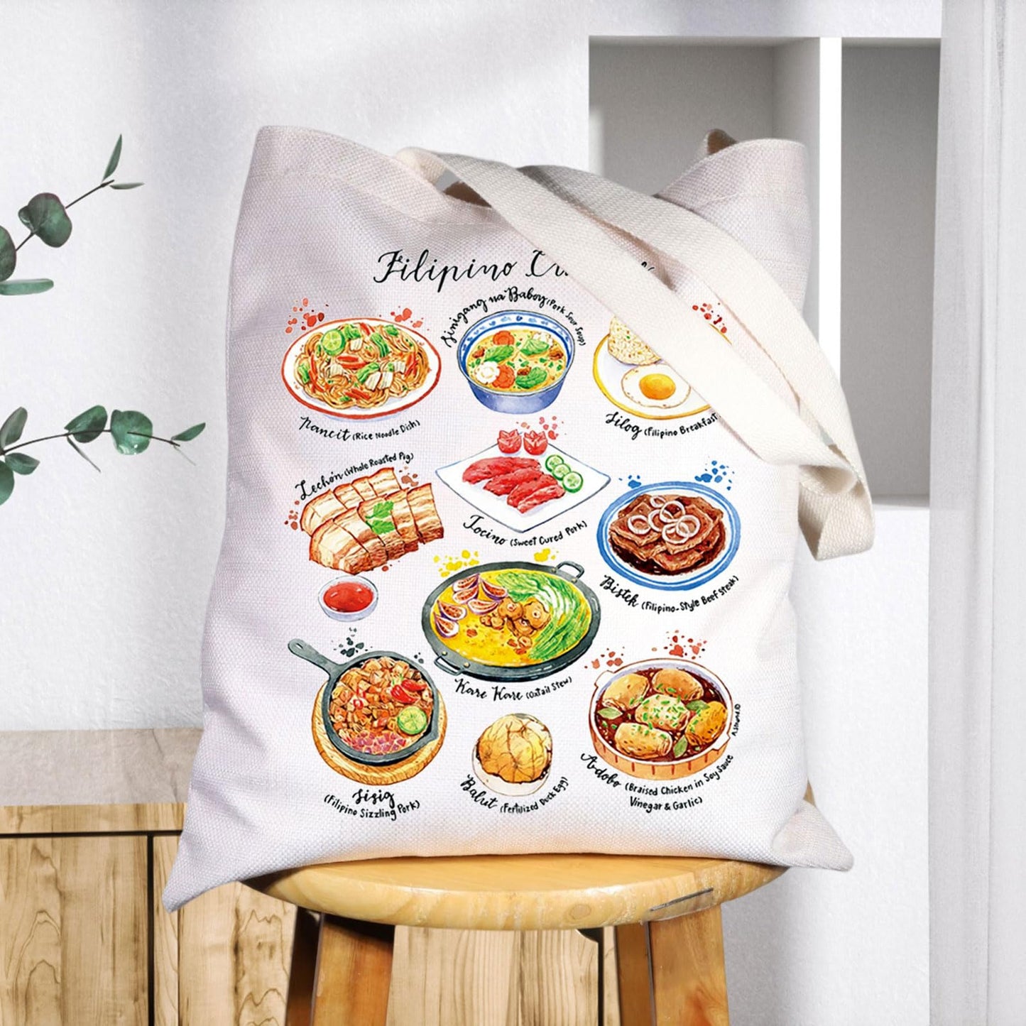 BWWKTOP Filipino Cuisine Tote Bag Philippines Travel Gifts Philippines Culture Shoulder Bag Filipino Vacation Gift