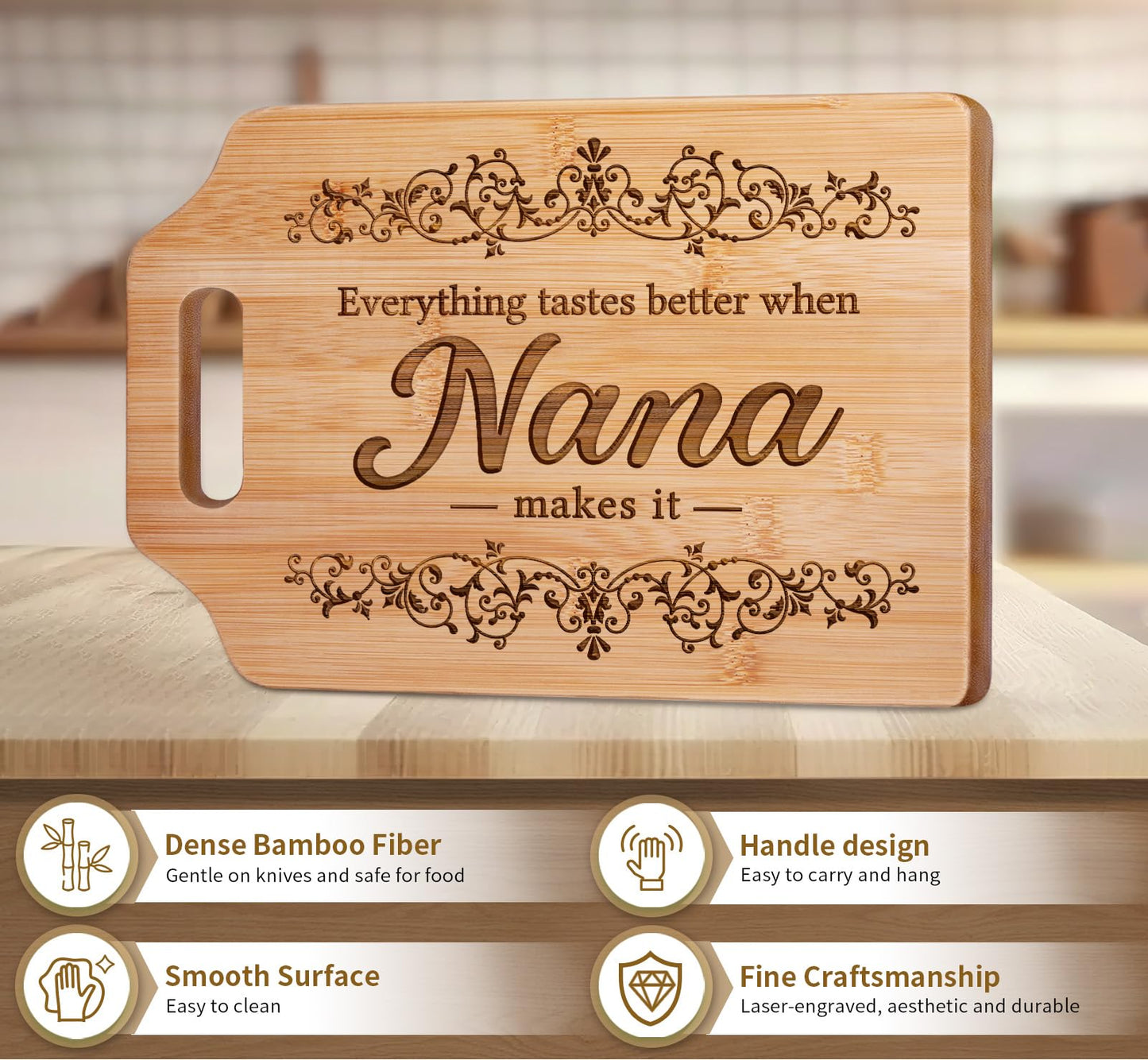 AceThrills Nana Gifts for Nana Birthday Gifts from Grandkids - Engraved Bamboo Cutting Board 12.3"L x 8.7"W x 0.4"Th