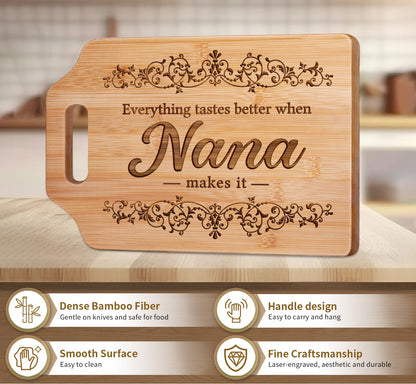 AceThrills Nana Gifts for Nana Birthday Gifts from Grandkids - Engraved Bamboo Cutting Board 12.3"L x 8.7"W x 0.4"Th