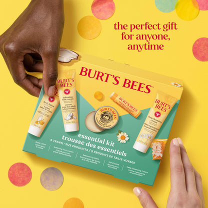 Burt's Bees Mothers Day Gifts Ideas - Essentials Everyday Set, 5 Travel Size Products - Deep Cleansing Cream, Hand Salve, Body Lotion, Foot Cream and Original Lip Balm