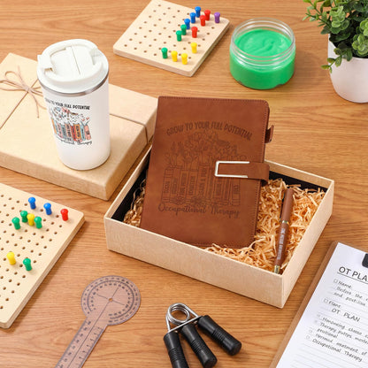 Pickmesh 3 Pcs Occupational Therapist Gifts Set 17 oz Coffee Tumbler A5 Leather Notebook Journal Pen Occupational Therapy Appreciation Ot Gifts for Women Men Graduation Birthday Holiday