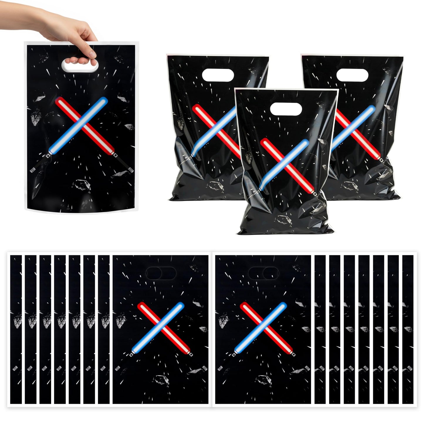 FestiVex 50Pcs Black Galaxy Themed Party Favors Gift Bag with Handle Universe Star Themed Plastic Goodie Bags for Kids Baby Shower Birthday Supplies Galaxy Christmas Halloween Party Decorations