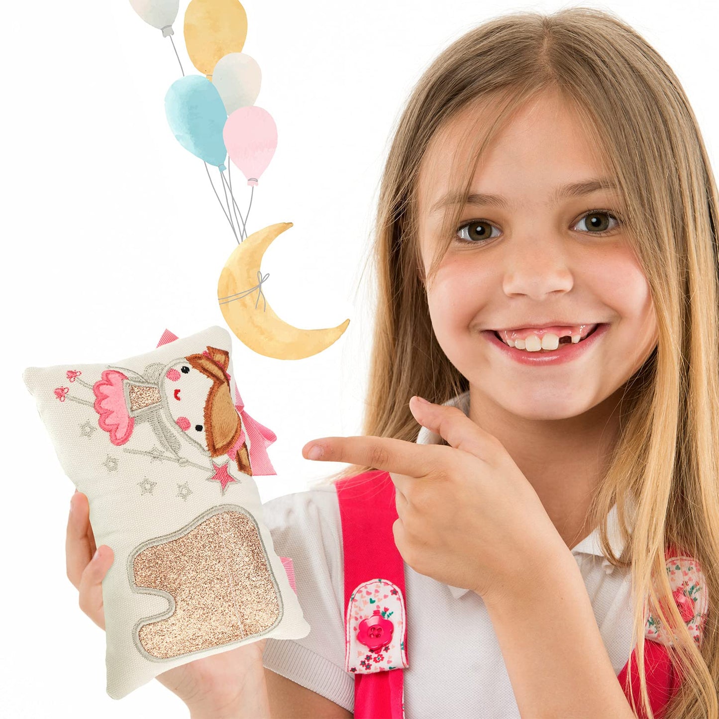 Qunclay Tooth Fairy Pillow with Pocket Kids Keepsake Pouch Tooth Fairy Gifts for Girl and Boy, 3.9 x 5.9 Inches (Sweet)
