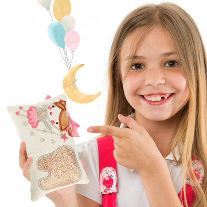 Qunclay Tooth Fairy Pillow with Pocket Kids Keepsake Pouch Tooth Fairy Gifts for Girl and Boy, 3.9 x 5.9 Inches (Sweet)