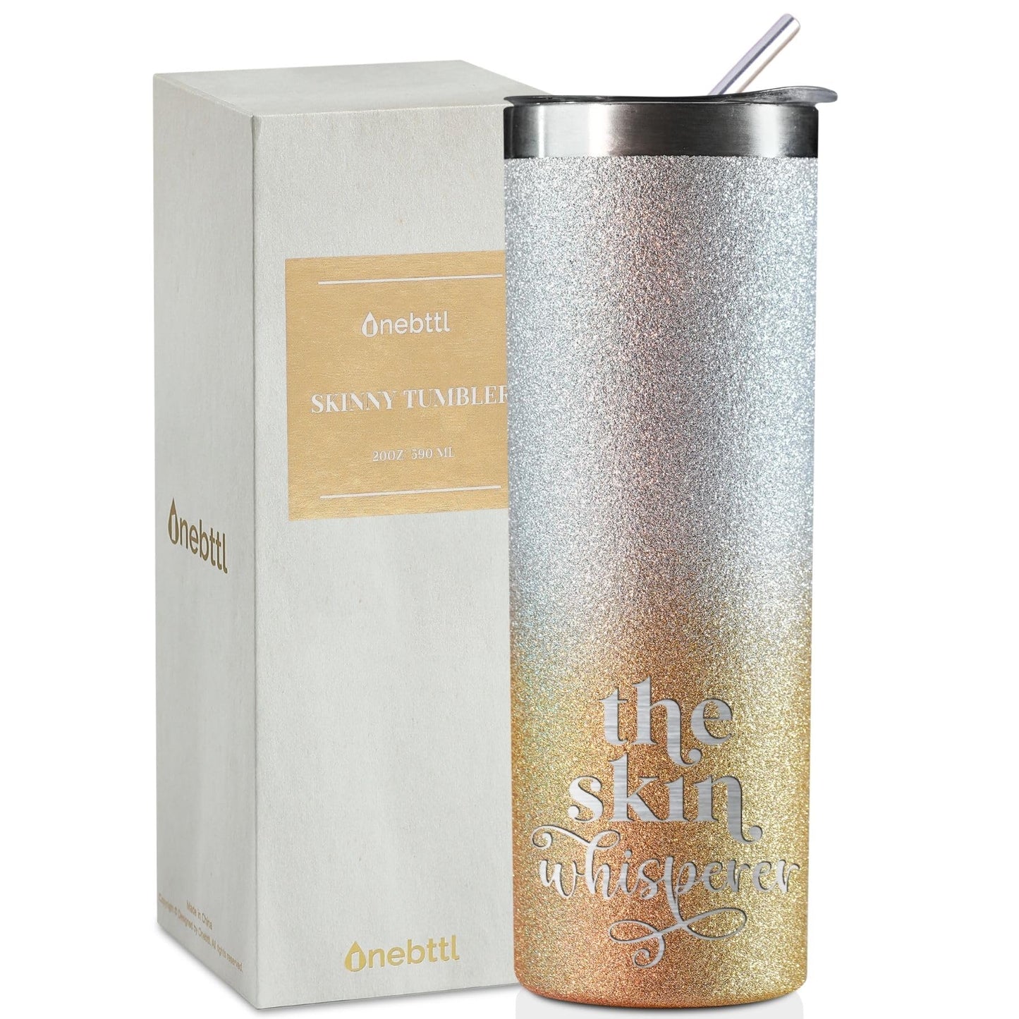 Onebttl Esthetician gifts for Women, Skin Whisperer Gifts, 20 oz Insulated Stainless Steel Tumbler, Siilver-Gold
