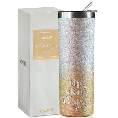 Onebttl Esthetician gifts for Women, Skin Whisperer Gifts, 20 oz Insulated Stainless Steel Tumbler, Siilver-Gold