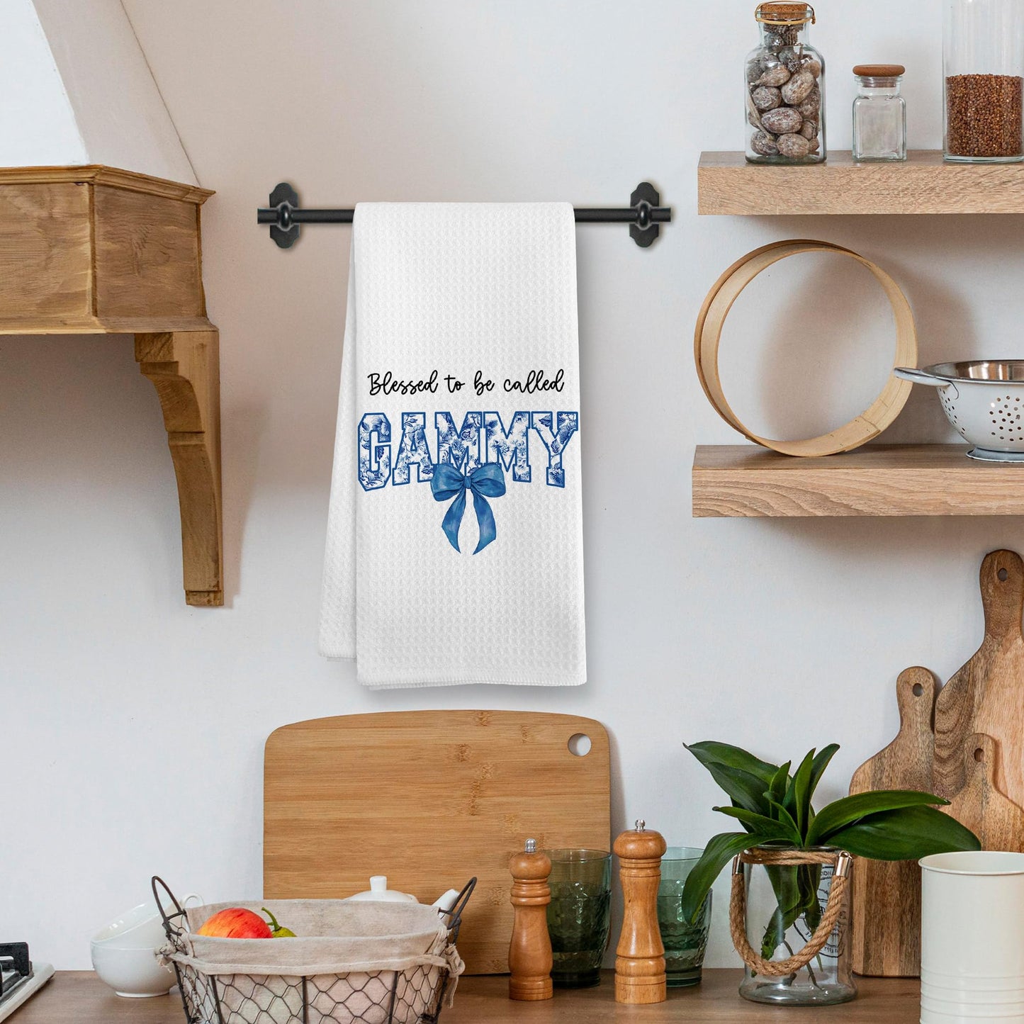 Gammy Gammie Gifts Gift for Grandma from Grandkids, Mothers Day for Grandma, Blessed to be Called Gammy Chinoiserie Kitchen Dish Hand Tea Towels for Bathroom, 16x24 Inch