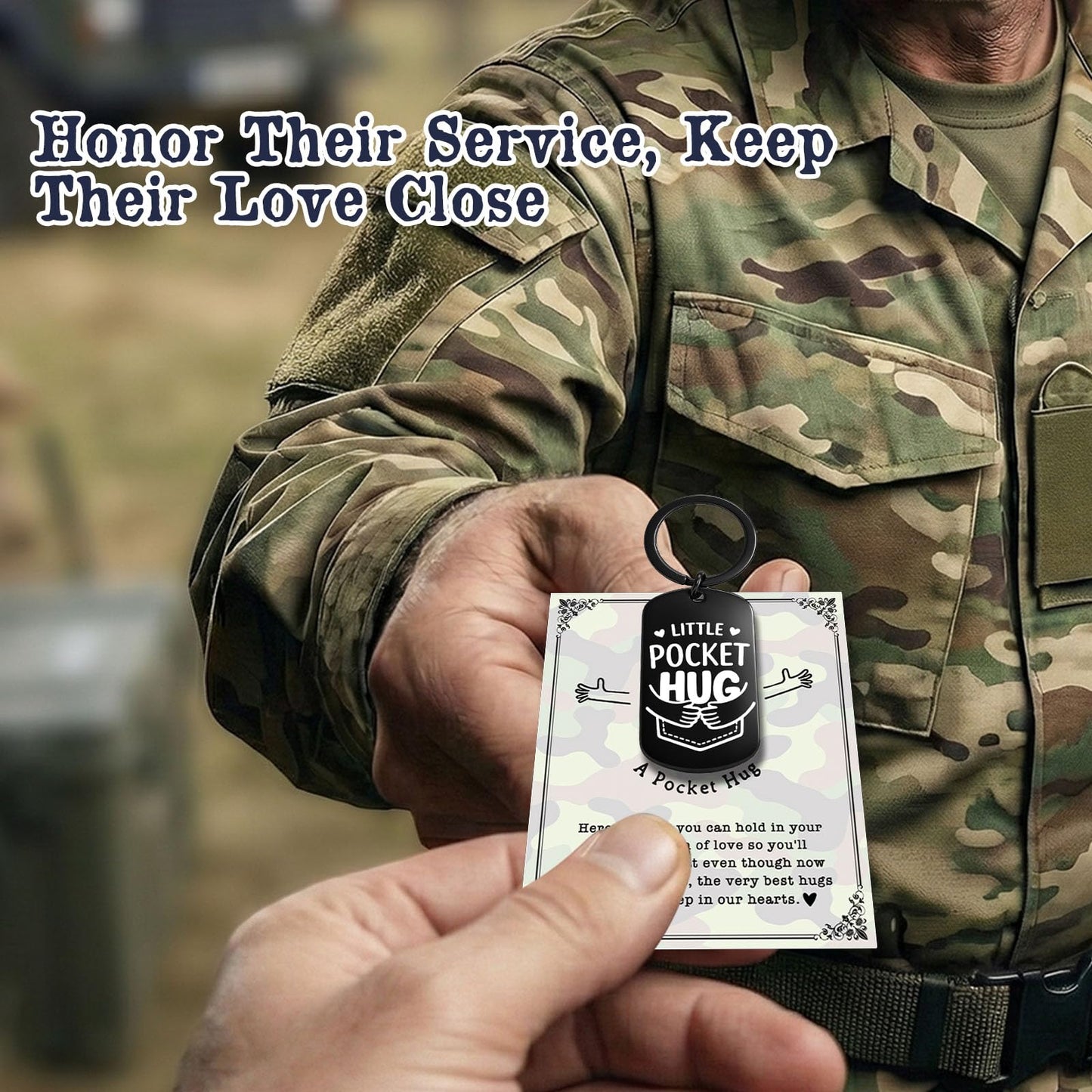Military Pocket Hug Keychain for Soldier, Deployment Gift for Husband Son Boyfriend, Boot Camp Graduation Gift