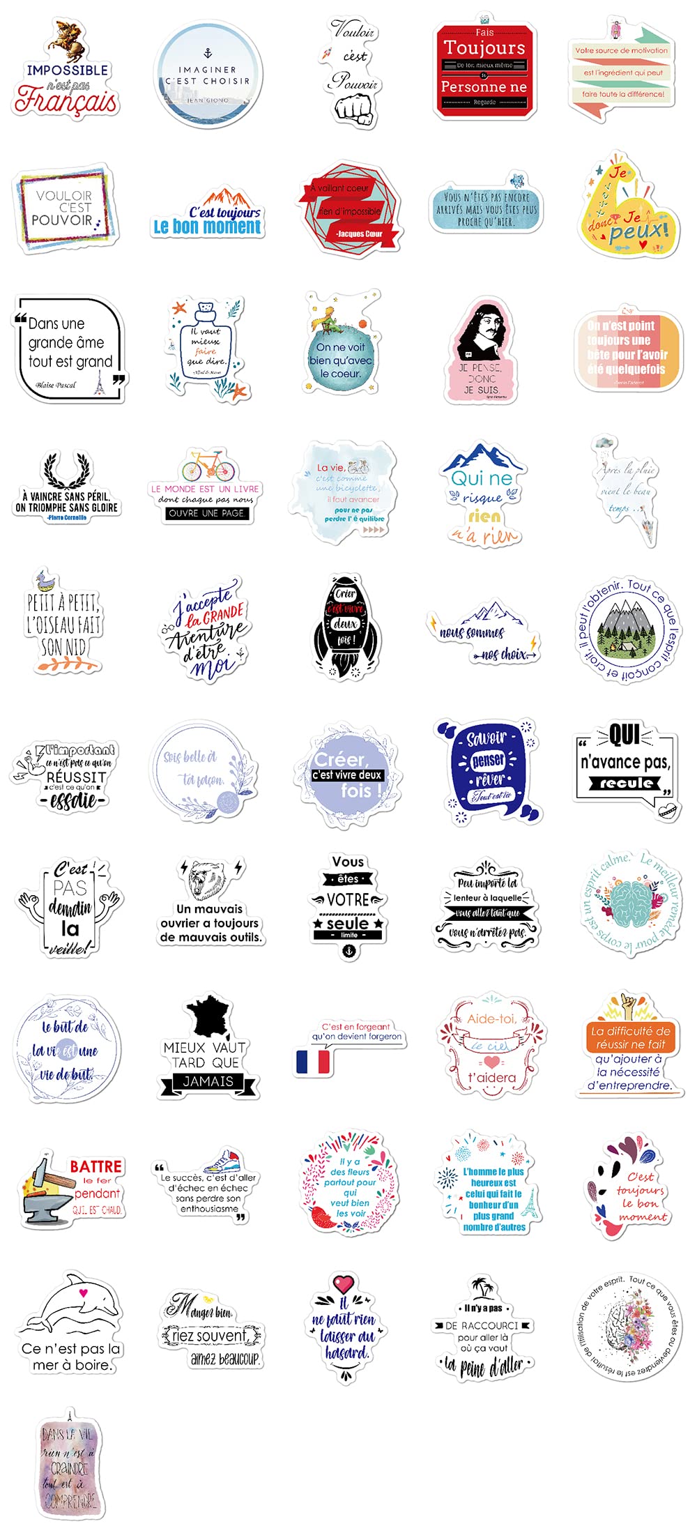 French Inspirational Stickers for Teens Adults Kids Teachers | French Quote Stickers | Positive Language Stickers for Planner,Journaling Scrapbook,Water Bottles, Laptop