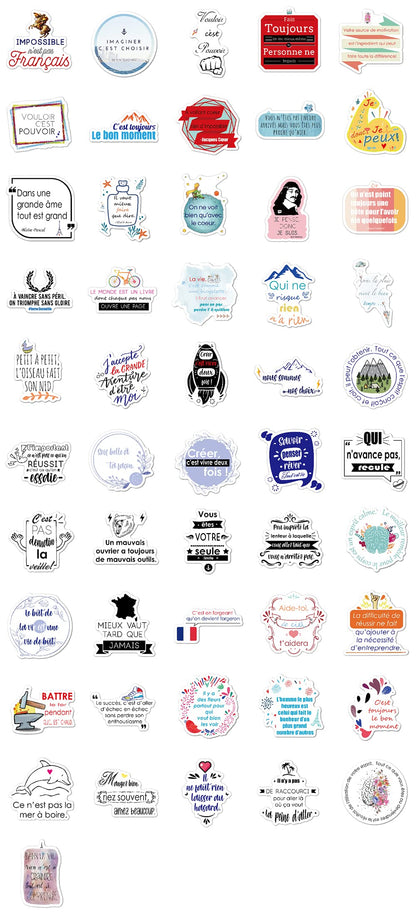 French Inspirational Stickers for Teens Adults Kids Teachers | French Quote Stickers | Positive Language Stickers for Planner,Journaling Scrapbook,Water Bottles, Laptop