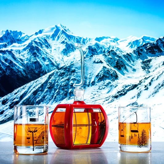 Ski Mountain Gondola Decanter & Glasses Wine & Whiskey - 34oz - 2 x 10oz Snow Mountains Chairlift Glassware - Christmas Home Decor - Skier & Snowboarder Gifts, Vintage, Winter Skiers Decorations Gift