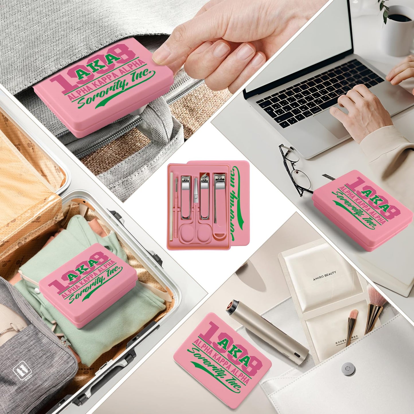 Nail Clippers and Beauty Tool,Portable Set Nail Clipper Set,Manicure Kit for Women,Manicure Set 6 in 1 AKA Sorority Gifts Nail Kit Suitable for for Women (AKA Pink)