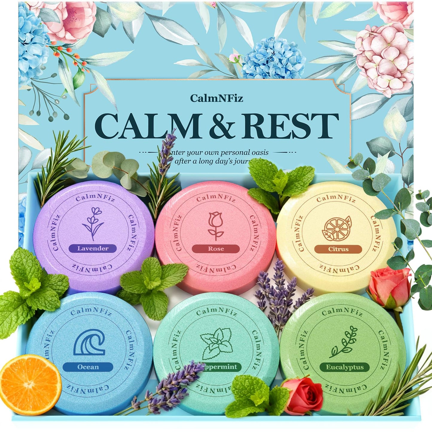 CalmNFiz 6 Pack Shower Steamers Aromatherapy, Birthday Gifts for Women Men, Mother’s Day Gifts for Wife Mom Grandma Daughter Teen, Relaxation Self Care Natural Essential Oil