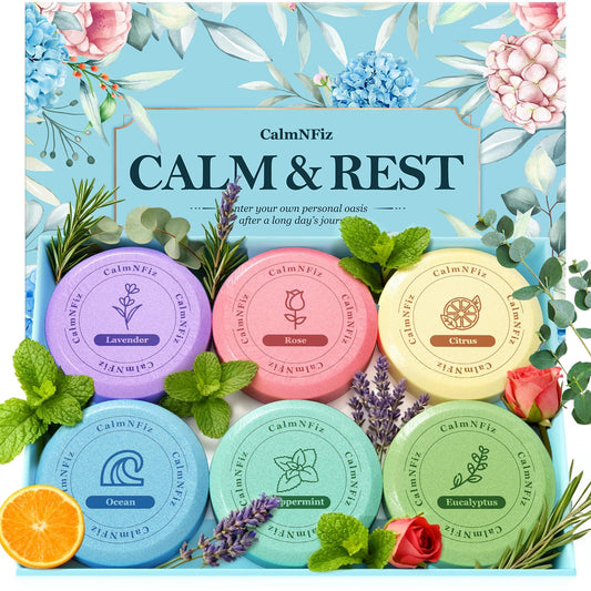 CalmNFiz 6 Pack Shower Steamers Aromatherapy, Birthday Gifts for Women Men, Mother’s Day Gifts for Wife Mom Grandma Daughter Teen, Relaxation Self Care Natural Essential Oil