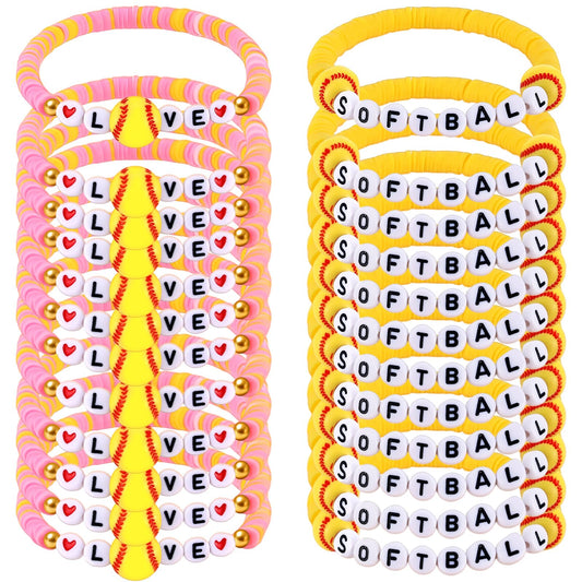 24 Pcs Soccer Bracelets Team Gifts Bulk, Novelty Stretch Letter Clay Beaded World Cup Soccer Gift Jewelry Sports Charm Bracelets for Girls Women Player Coach Party Favors Game Day Accessories