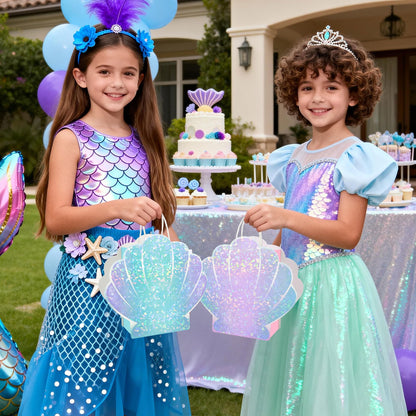 ALOVYY Mermaid Party Favor Bag Seashell Gift Bags for Shell Mermaid Birthday Decorations and Under the Sea Theme Party Ocean Beach Goodie Treat Supplies