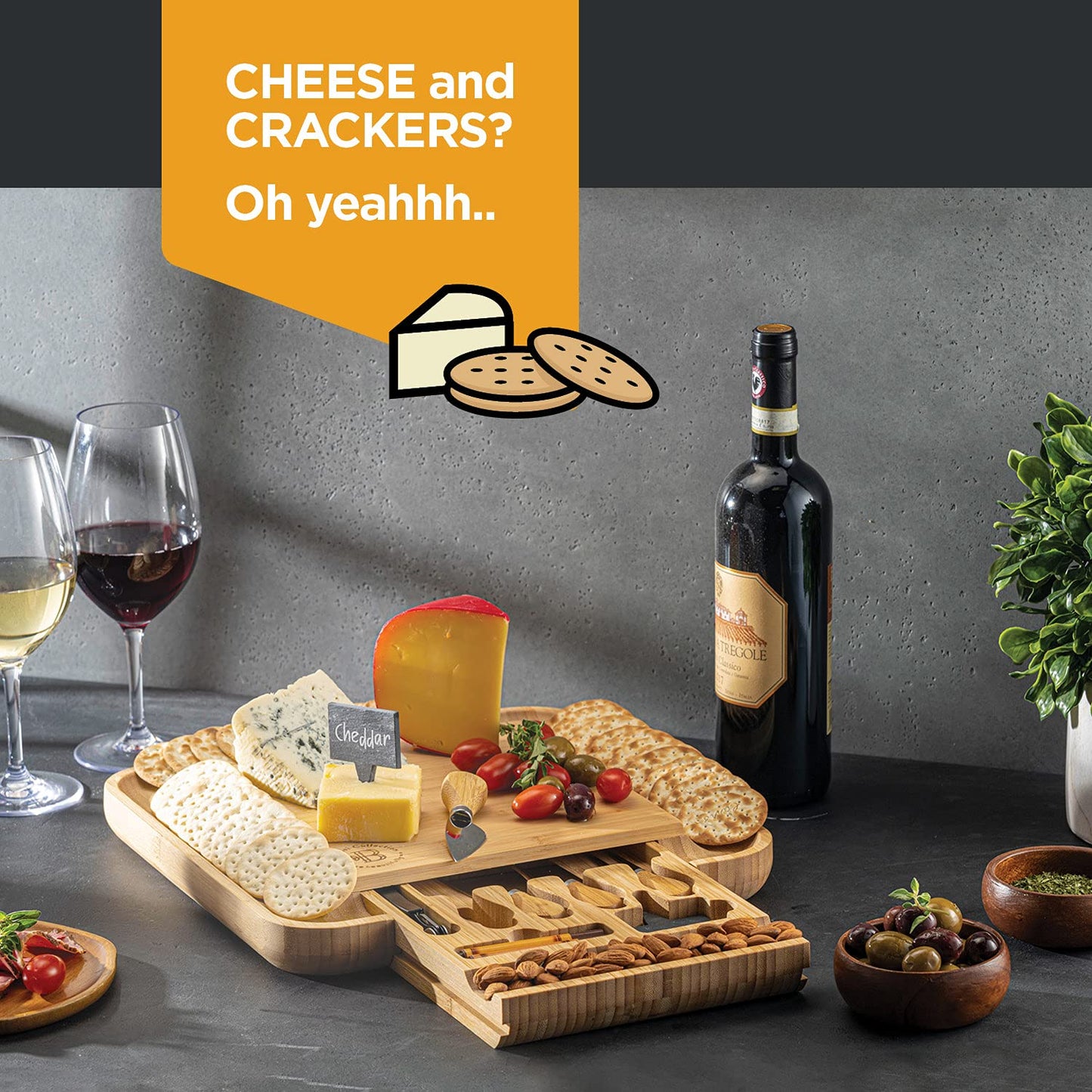 Charcuterie Boards Gift Set - Bamboo Cheese Board Set with Serving Knives, Meat Cheese Platter for Hosting Party Entertaining - Gifts for Women, Mom Dad, Wedding, Birthday, House Warming Gift New Home