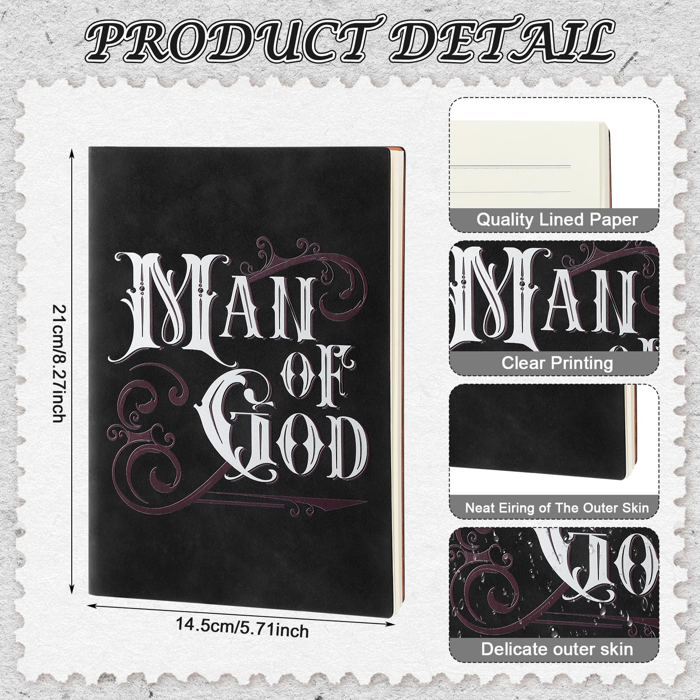 Fuyoooo 4 Pcs Christian Gifts for Men Father's Day Pastor Appreciation Gifts Vintage Leather Hardcover Notebook 1 Timothy 6:11 Religious Bible Verse Pen Joshua 1:9 Bookmark & Box(Man of God,Black)