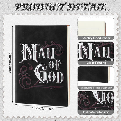 Fuyoooo 4 Pcs Christian Gifts for Men Father's Day Pastor Appreciation Gifts Vintage Leather Hardcover Notebook 1 Timothy 6:11 Religious Bible Verse Pen Joshua 1:9 Bookmark & Box(Man of God,Black)