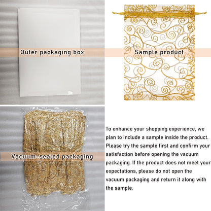 Staruby Organza Gift Bags 100Pcs Gold Sheer Organza Bag 5x7 Inch Mesh Favor Bags Drawstring Jewelry Rattan Printed Gift Pouches for Wedding Party Favors Couple Shower Christmas Gifts Candy Bags