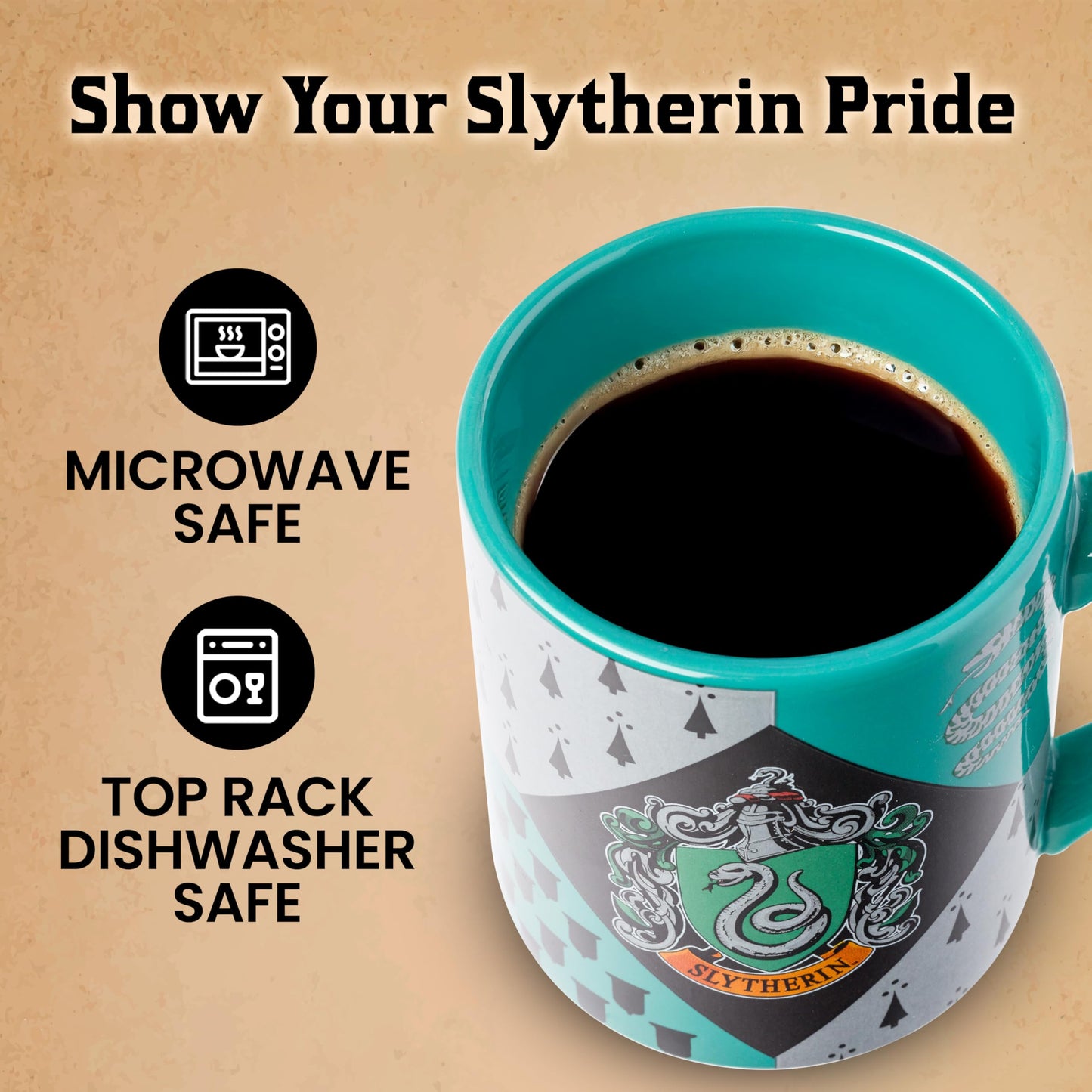 Silver Buffalo Harry Potter Hogwarts Slytherin House Crest Ceramic Mug, 14 Ounces