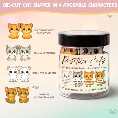 Miarita Positive Cats Jar – 60 Affirmation Cards for Anxiety & Self Care, Cat Mom Gifts For Women, Mothers Day Gifts For Cat Mom, Cat Themed Gift for Mom, Teens & Men, Kids, Coworkers