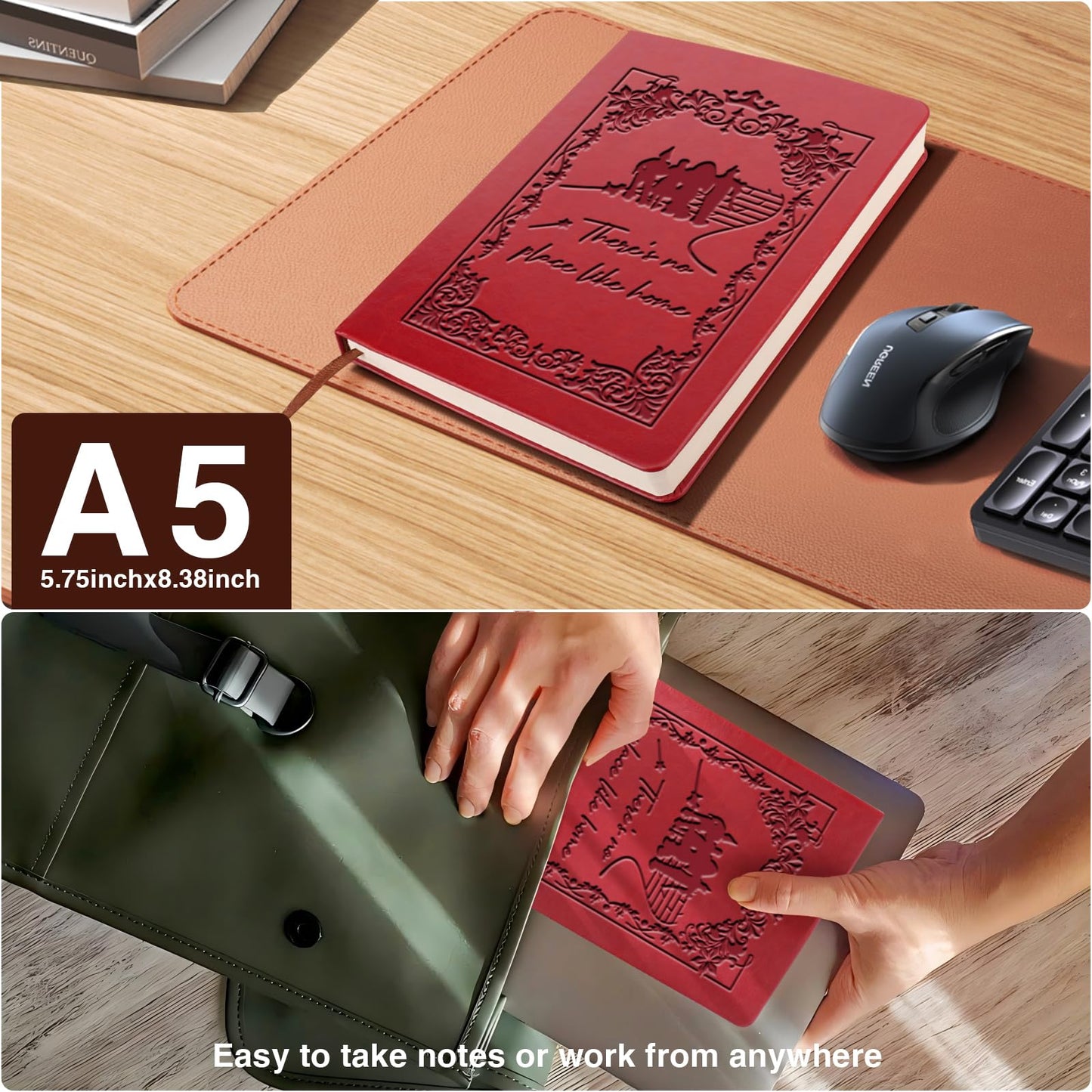 Movie Lover Gift Fairy Tale Leather Journal There's No Place Like Home Notebook for Movie Lovers Wizard Inspirational Notebook For Writing Work Journal for Women Men(Red-no place like home)